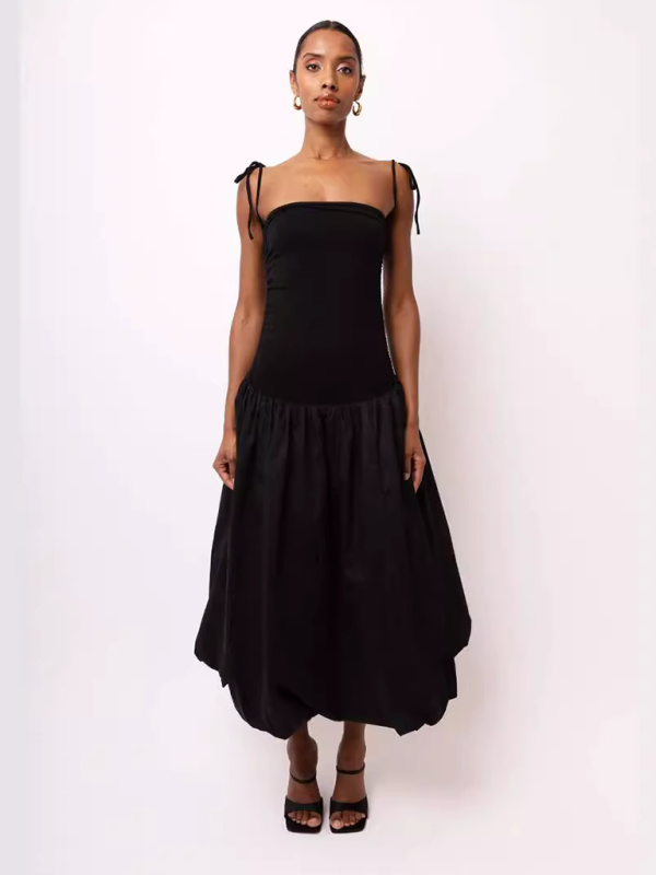 halterneck backless sleeveless gathered patchwork dress pocket dress