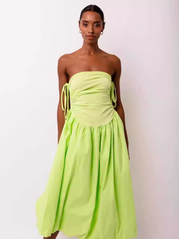 halterneck backless sleeveless gathered patchwork dress pocket dress