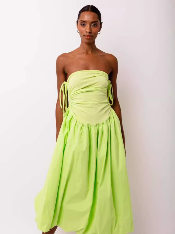 halterneck backless sleeveless gathered patchwork dress pocket dress