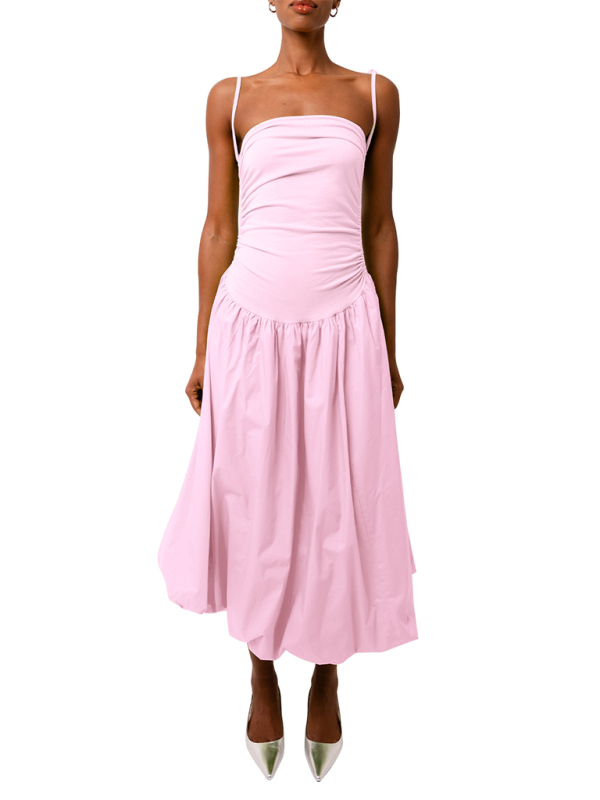 halterneck backless sleeveless gathered patchwork dress pocket dress