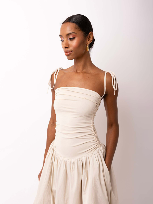 halterneck backless sleeveless gathered patchwork dress pocket dress