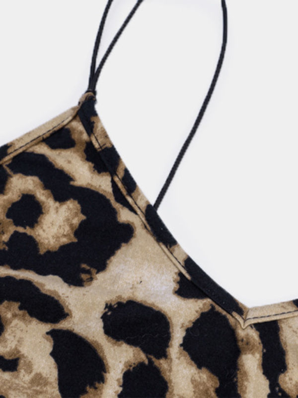 Suspender Sleeveless V-neck Leopard Snake Print Dress Sexy Midi Dress