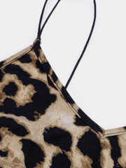 Suspender Sleeveless V-neck Leopard Snake Print Dress Sexy Midi Dress