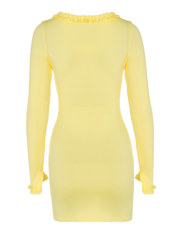 solid color hollow navel-exposing lace hip dress