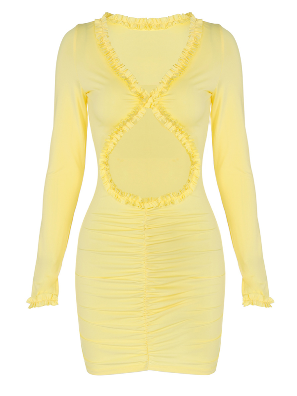 solid color hollow navel-exposing lace hip dress