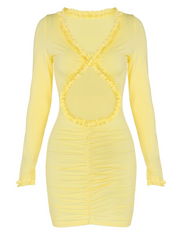 solid color hollow navel-exposing lace hip dress