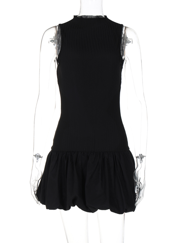 sexy back hollow slim stitching pleated dress