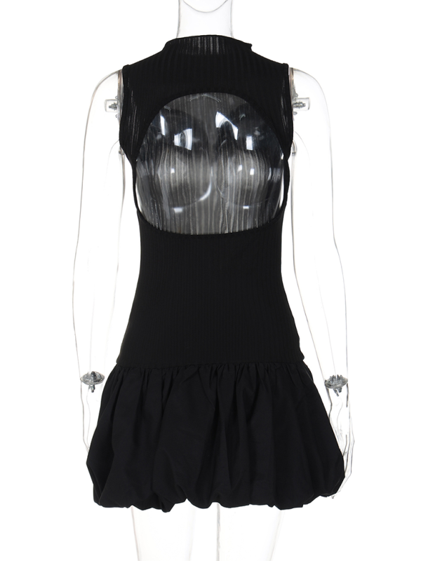 sexy back hollow slim stitching pleated dress