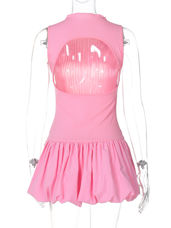 sexy back hollow slim stitching pleated dress
