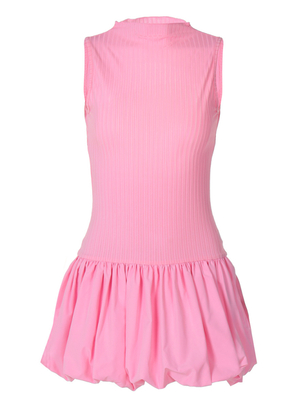 sexy back hollow slim stitching pleated dress