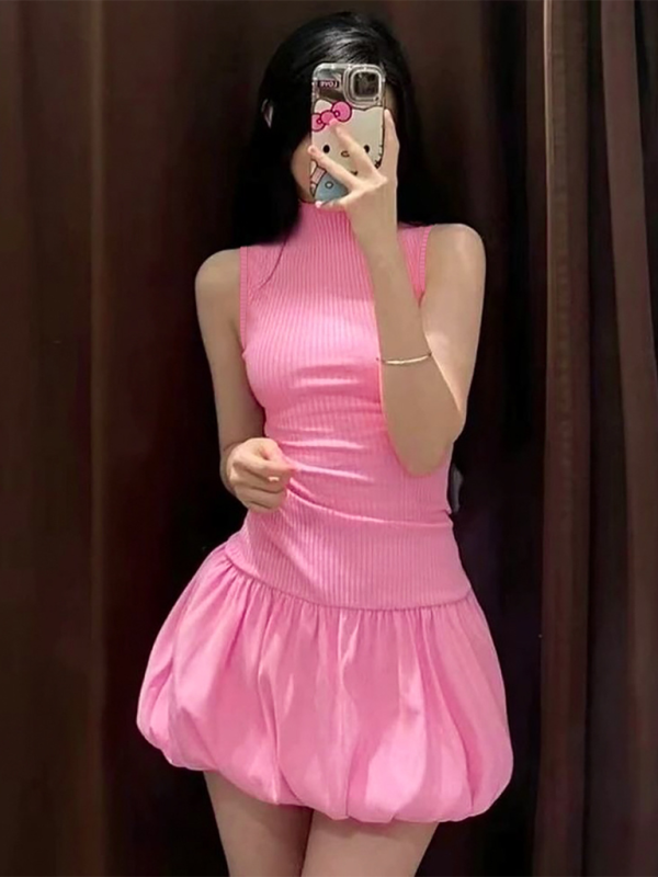 sexy back hollow slim stitching pleated dress