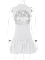 sexy back hollow slim stitching pleated dress
