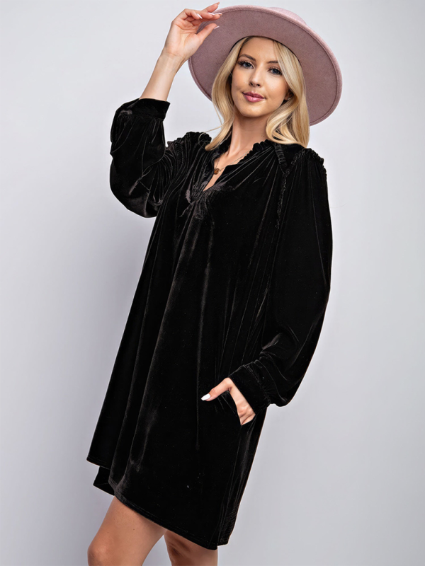 solid color loose straight dress velvet casual simple knee-length skirt