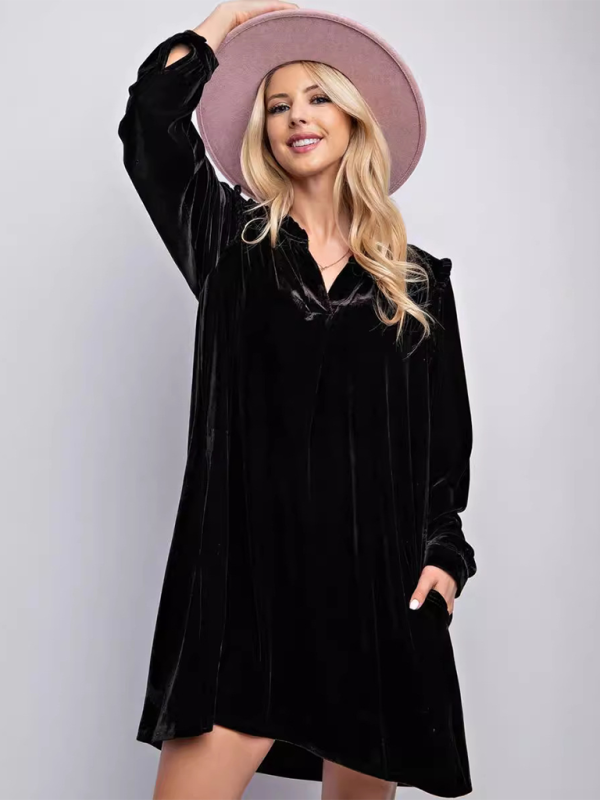 solid color loose straight dress velvet casual simple knee-length skirt