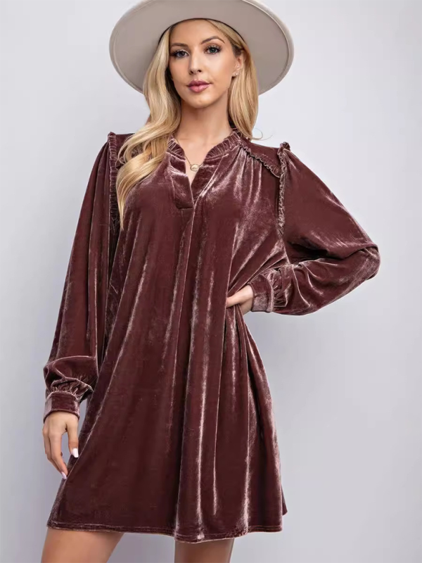 solid color loose straight dress velvet casual simple knee-length skirt