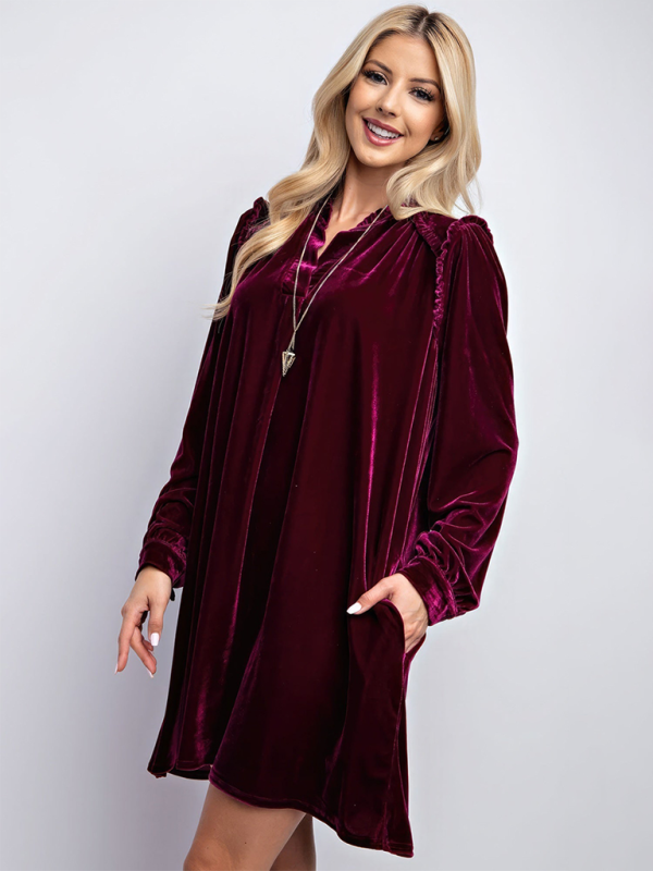 solid color loose straight dress velvet casual simple knee-length skirt