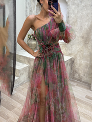 Party Mesh Shoulder Slash Dress INS Casual Dresses