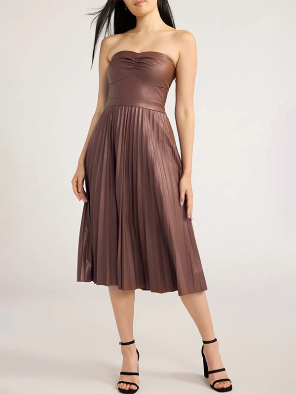 style tube top pleated leather dress