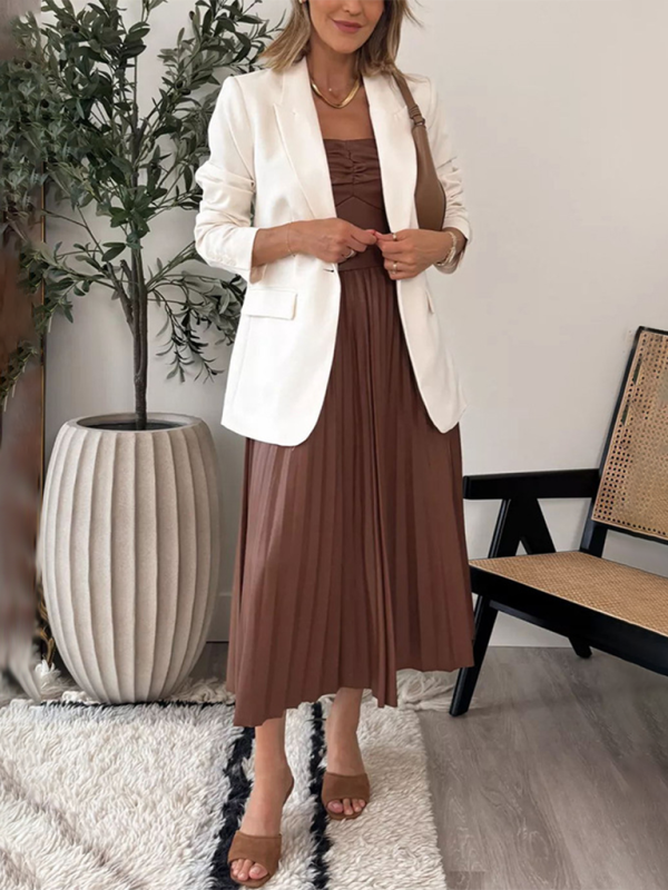 style tube top pleated leather dress