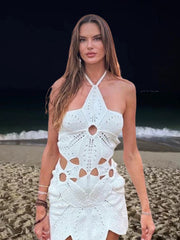 slim sexy halter neck hollow waist knitted irregular dress