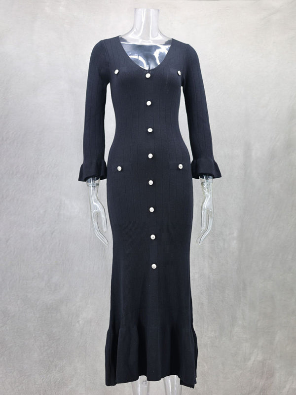 Autumn and winter long slim fit knitted long-sleeved dress