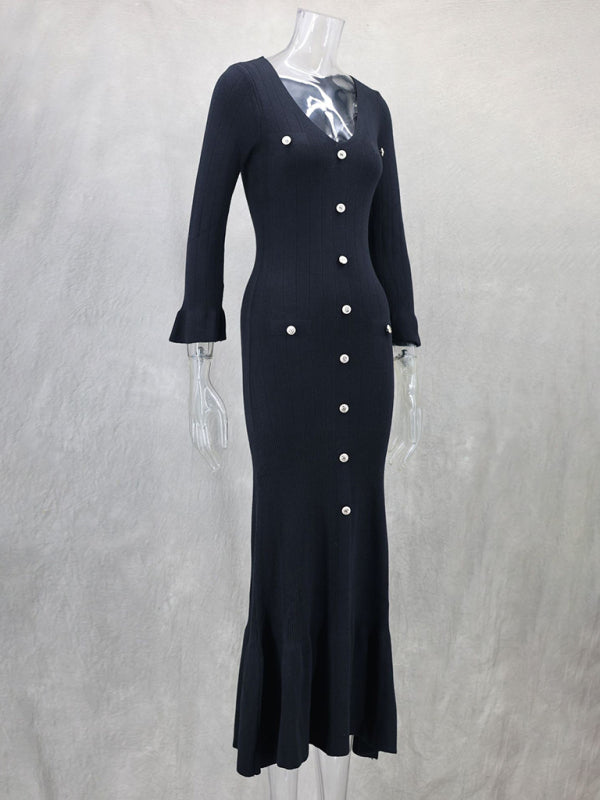 Autumn and winter long slim fit knitted long-sleeved dress