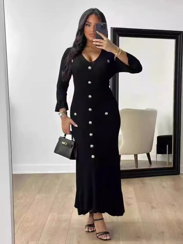 Autumn and winter long slim fit knitted long-sleeved dress