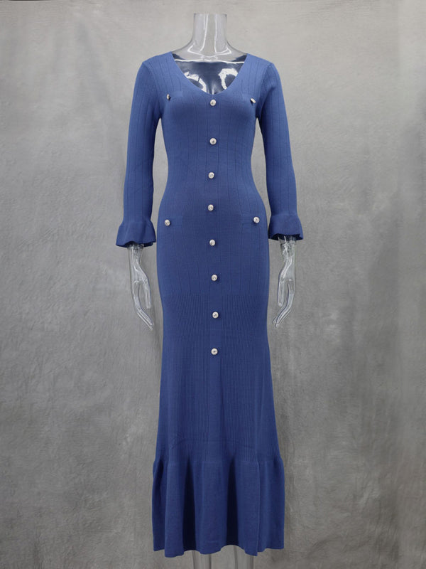 Autumn and winter long slim fit knitted long-sleeved dress