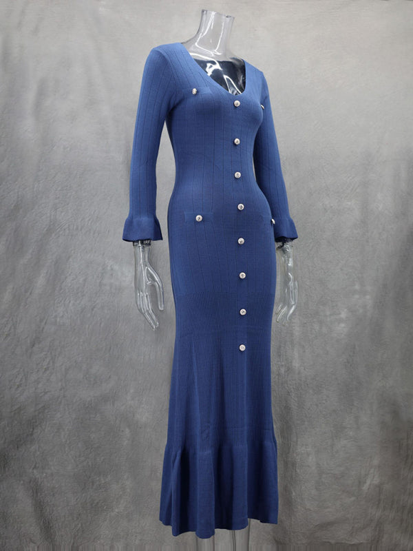 Autumn and winter long slim fit knitted long-sleeved dress