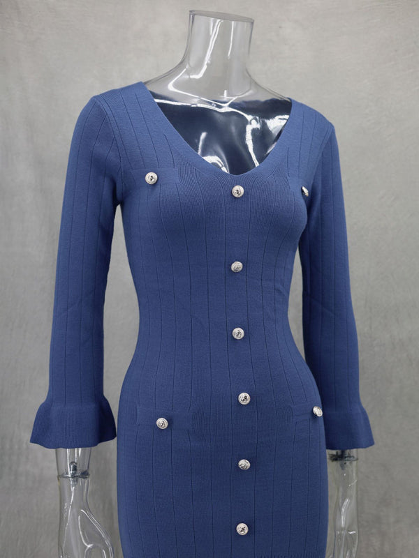 Autumn and winter long slim fit knitted long-sleeved dress