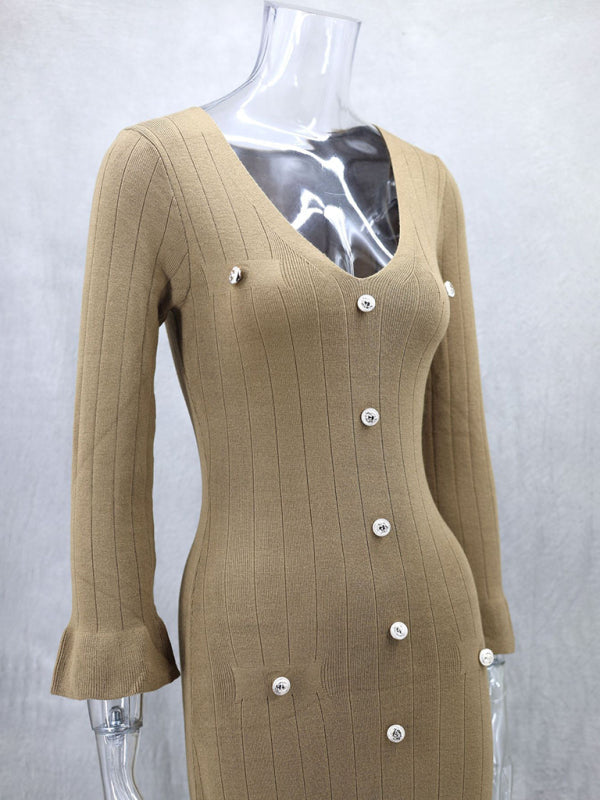 Autumn and winter long slim fit knitted long-sleeved dress