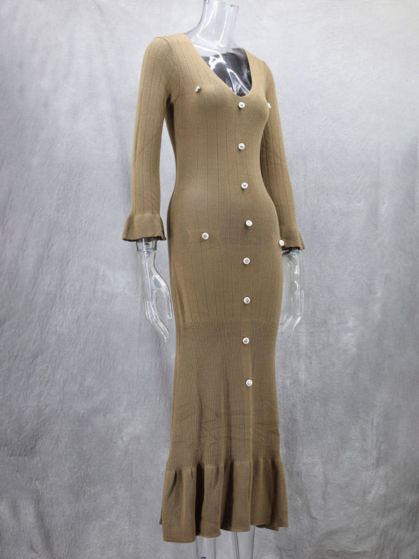 Autumn and winter long slim fit knitted long-sleeved dress