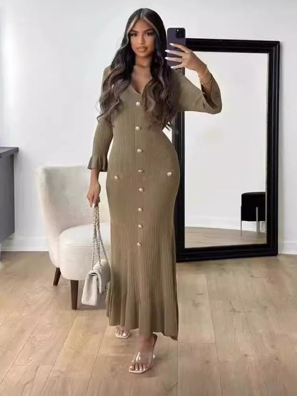 Autumn and winter long slim fit knitted long-sleeved dress