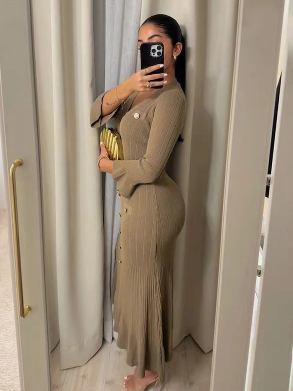 Autumn and winter long slim fit knitted long-sleeved dress