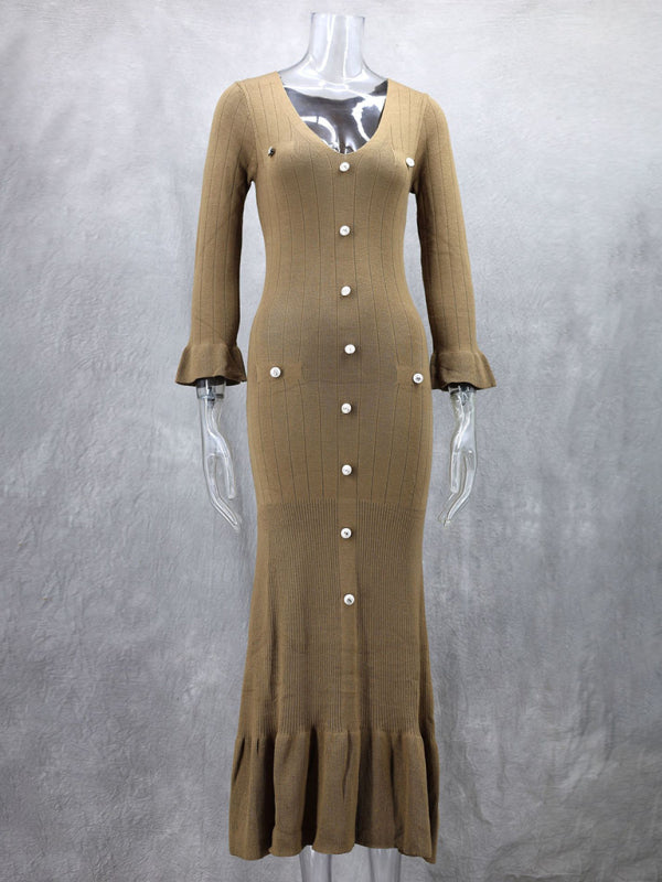 Autumn and winter long slim fit knitted long-sleeved dress