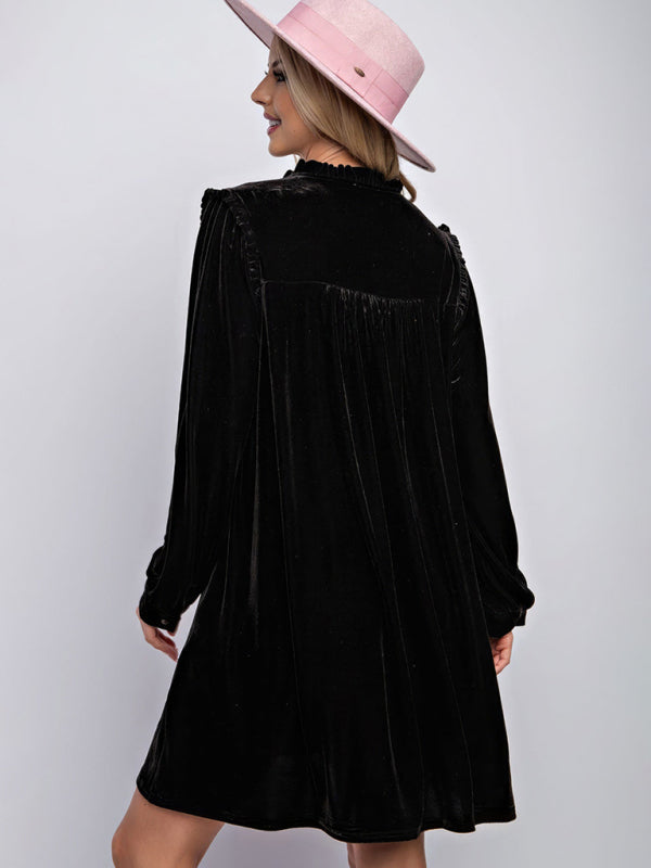 velvet simple solid color loose straight dress