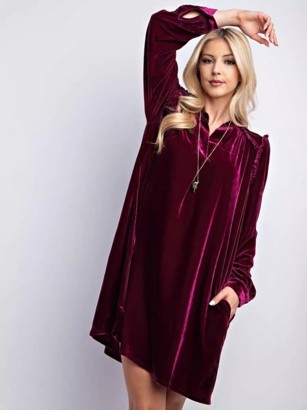 velvet simple solid color loose straight dress