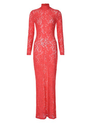 sexy hollow lace pattern see-through dress