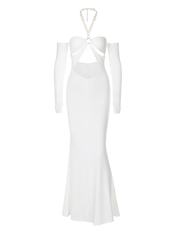 one-shoulder hollow design sexy hot girl halter neck dress