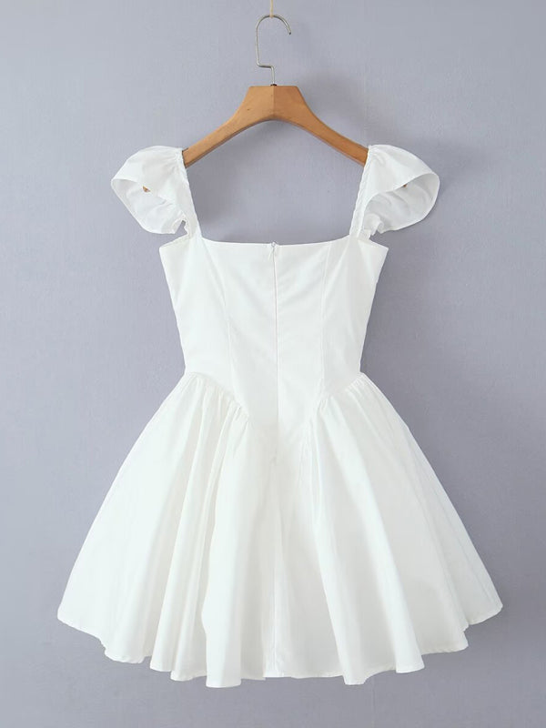 hot girl sexy square neck flying sleeves backless dress