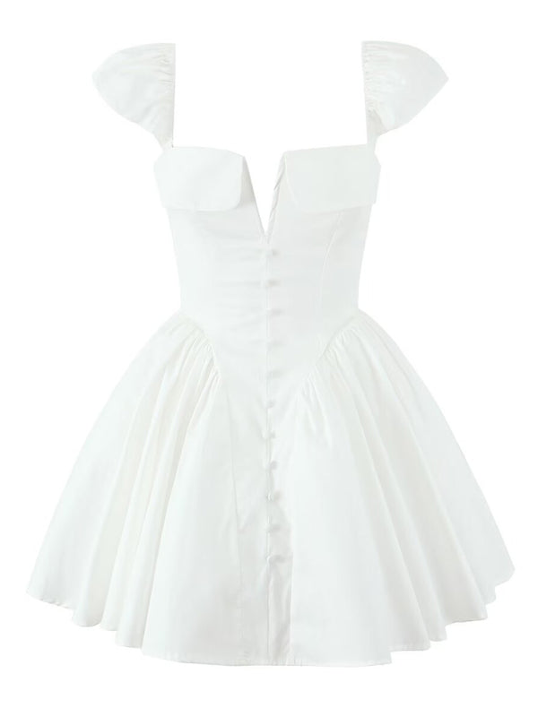 hot girl sexy square neck flying sleeves backless dress