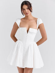 hot girl sexy square neck flying sleeves backless dress
