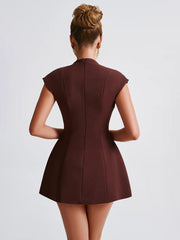 solid color pocket sleeveless sexy V-neck high waist short dress