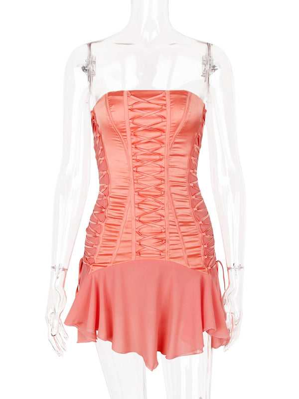 Strapless halter back chiffon stitching sexy dress