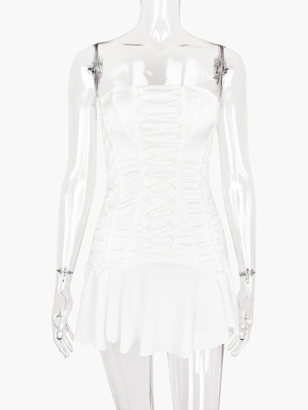 Strapless halter back chiffon stitching sexy dress
