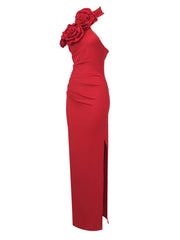 style ribbon flower halter neck long dress sleeveless dress