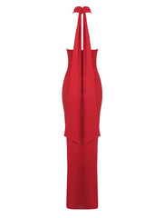 style ribbon flower halter neck long dress sleeveless dress