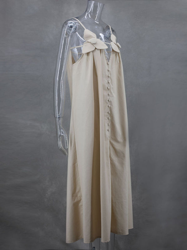 V-neck suspender dress loose sleeveless holiday dress