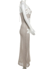 Elegant Knit Hollow Sleeveless Halter Neck Tie Dress