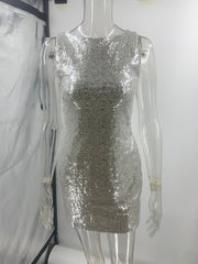Sleeveless Fitted Backless Bow Sequin Mini Dress